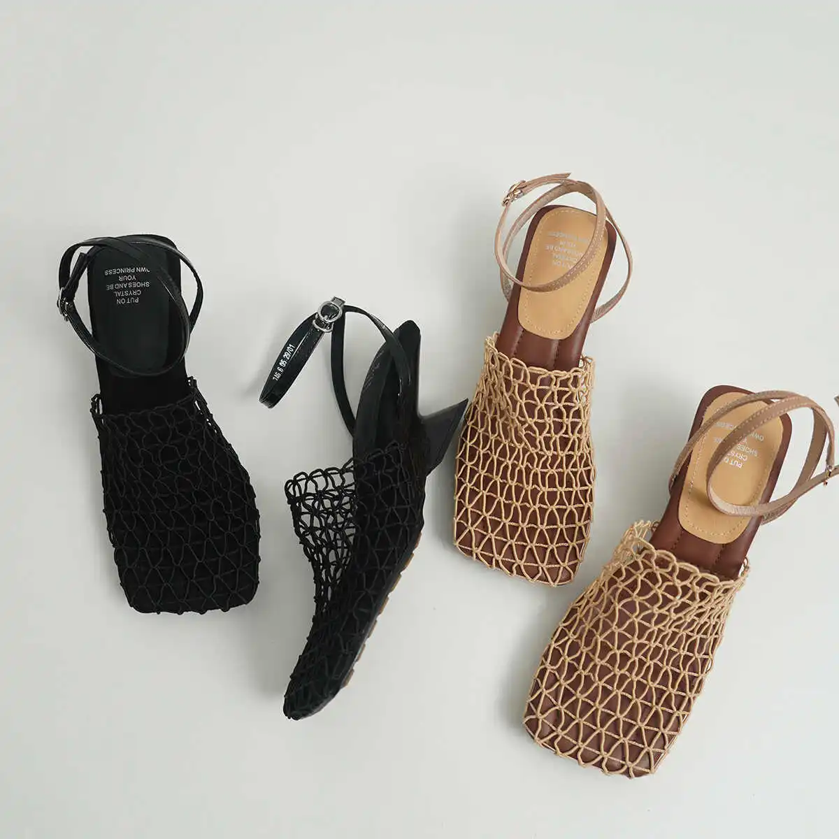

2026 New Arrival Women's Niche Design Vintage Sandals Woven Hollow Out Square Toe Block Heel High Heels for Summer