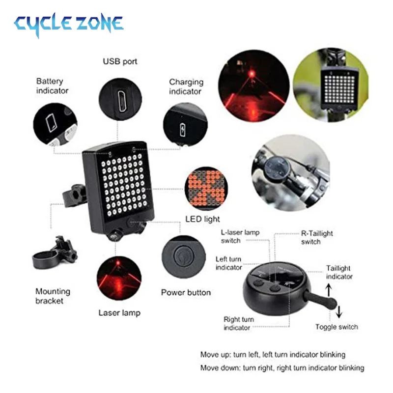 Bike Wireless Warning Tail Light Bike Turn Signal for Bicycle Tail Light Remote Bicycle Lights LED USB Rechargeable Bicycle Lamp