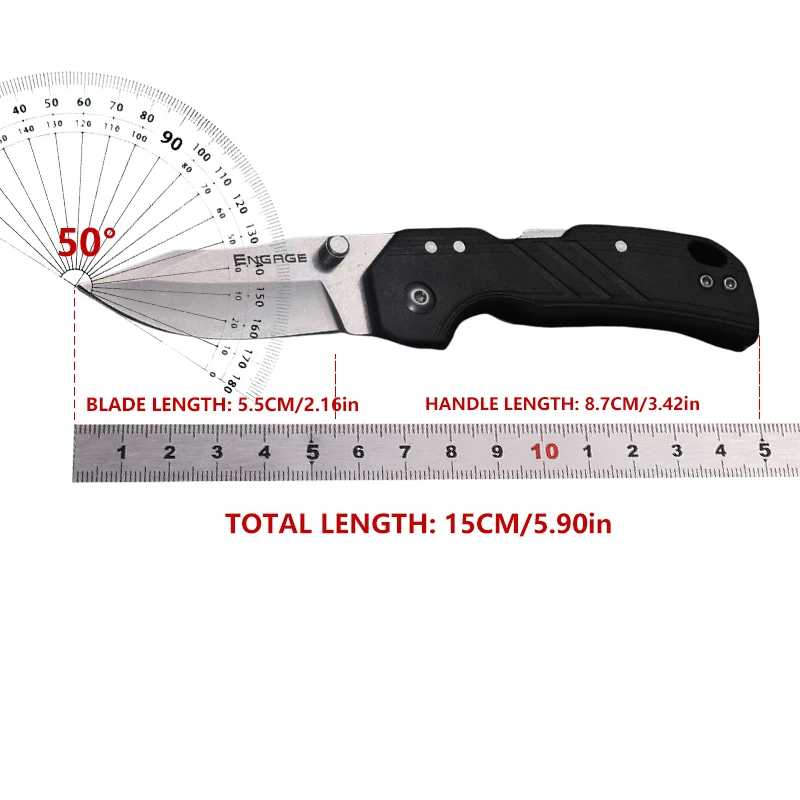 Folding knife 440C clip-on blade Black nylon fiber handle survival utility knife. Tactical equipment