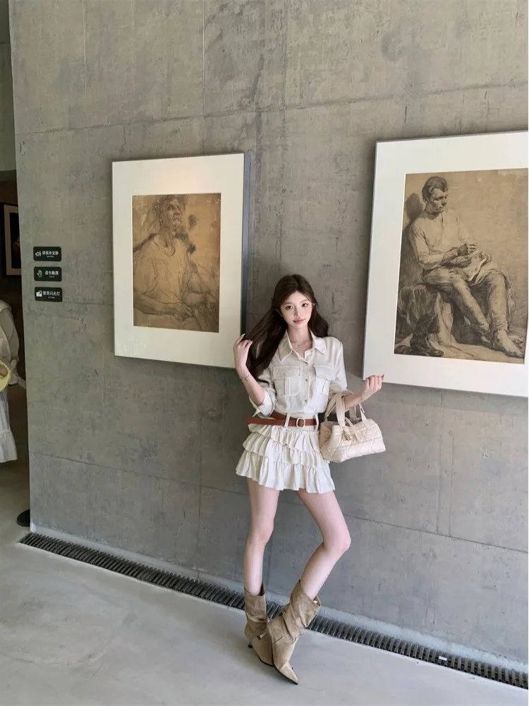 

Elegant Loose Long Sleeve Shirt High Waist Women's Fashion Set Casual Autumn Wear Two-Piece Suite French Style Loose Fit