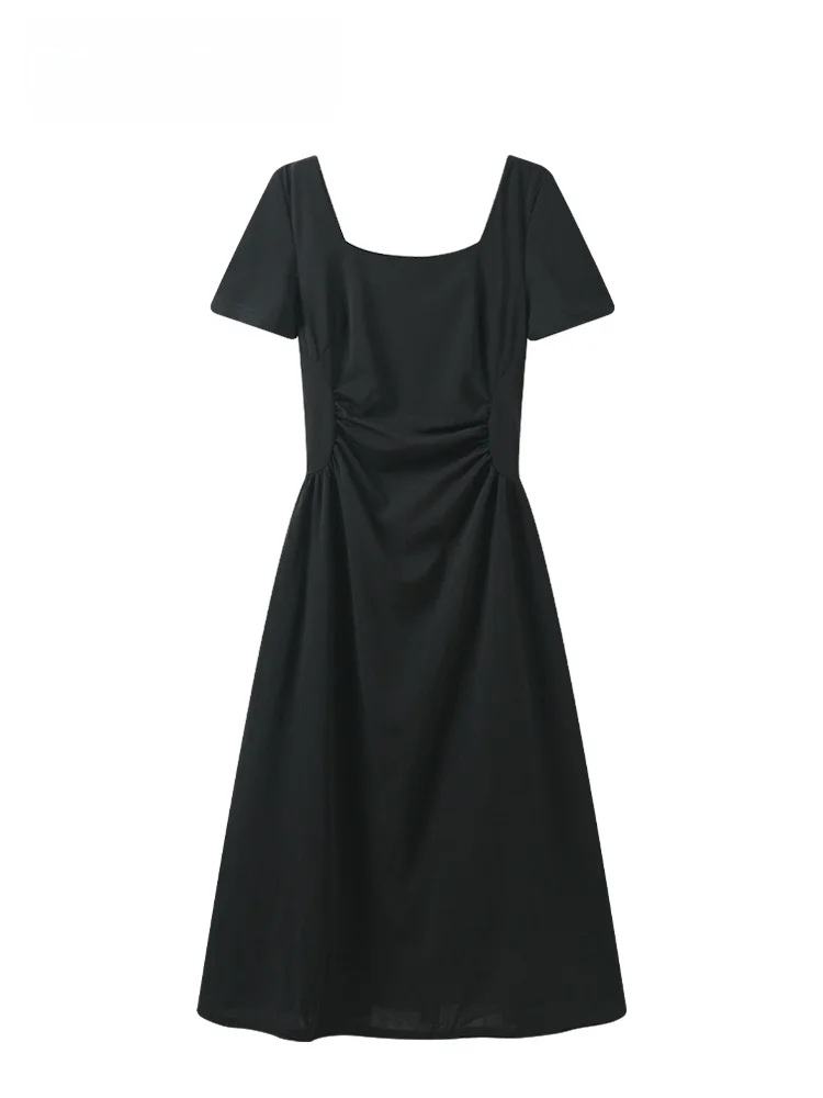 

Summer New Sle Cara CLUB Large Size Square Collar ort Sve Dr Women's Hepburn Sle Little Bla Dr Sweet Fit