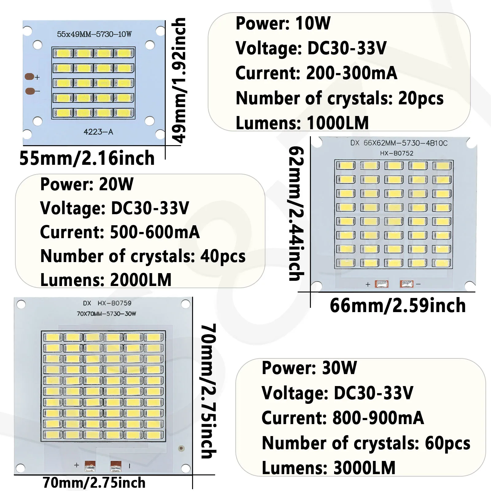 10W 20W 30W 50W 100W LED Chip Light Boards Lamp Beads DC30-33V Cold White For Spotlight Flood Light Street Lamp Outdoor Lighting