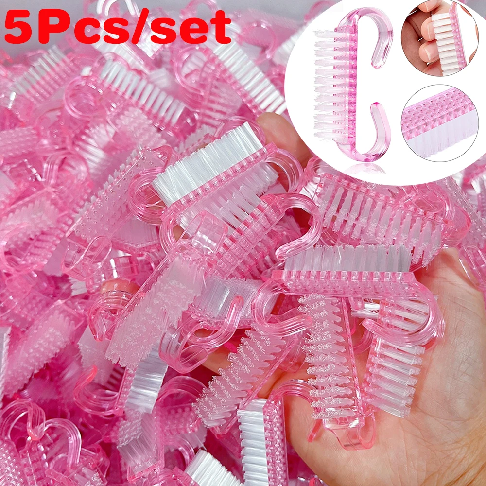 5 قطعة/المجموعة الوردي البلاستيك منظف الغبار فرش مسمار اليد تنظيف تنظيف فرشاة هلام البولندية مسحوق تنظيف مزيل فرشاة للمكياج