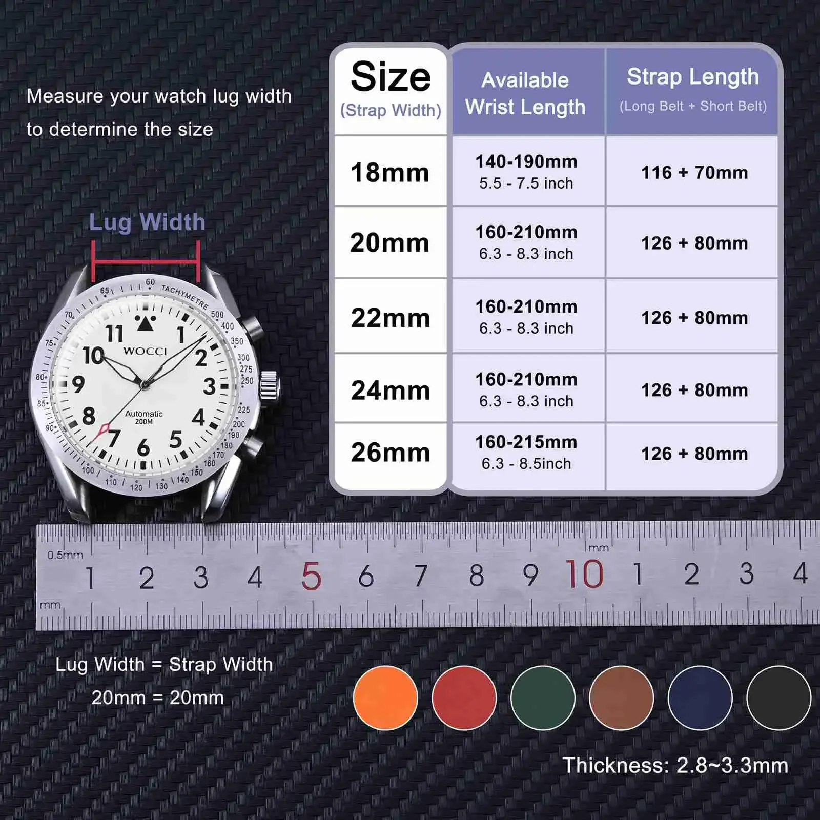 Universal Brands Curved Interface Fluoroelastomer Watch Strap With 18/20/22/24mm Soft Needle Clasp Watchband