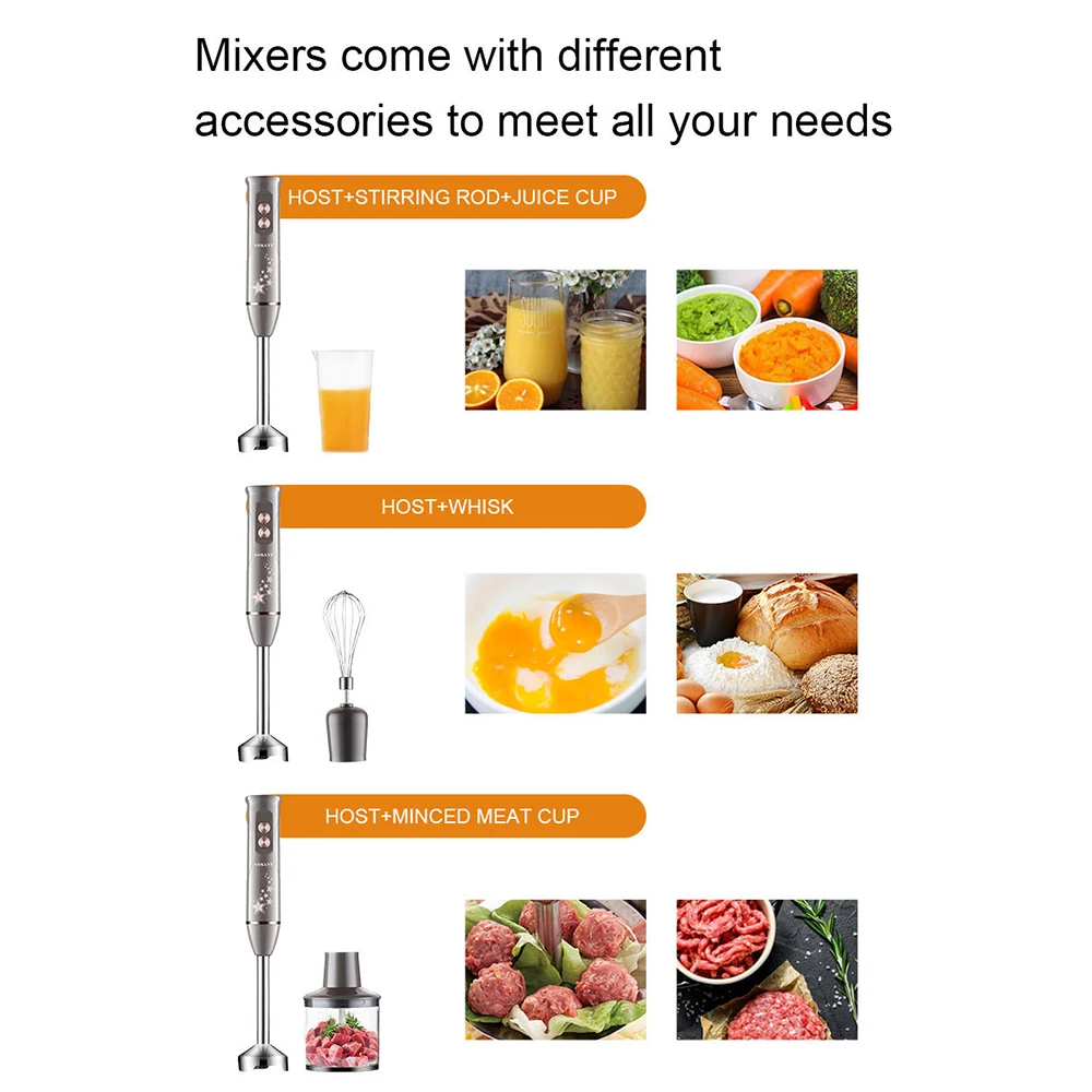 Hand Blender Set, 4-in-1 Multi-functional, Suitable for Egg Breaking, Food Processing, Chopping, Juicing, Etc