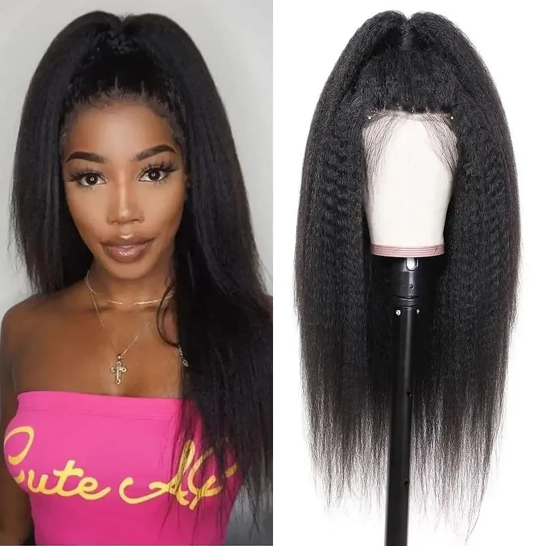 ロングヤキストレートブラック-26-インチ-180-密度グルーレス-13-4-レースフロントウィッグ女性用ベビーヘア合成プレプラッキング済み毎日使用可能