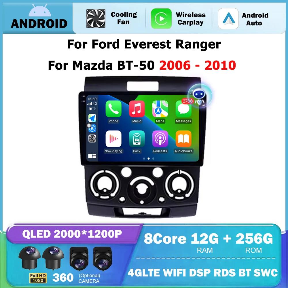 

Android Auto Carplay For Ford Everest Ranger Mazda BT50 BT-50 2006 - 2010 Car Radio Stereo GPS Navigation Multimedia Player DSP