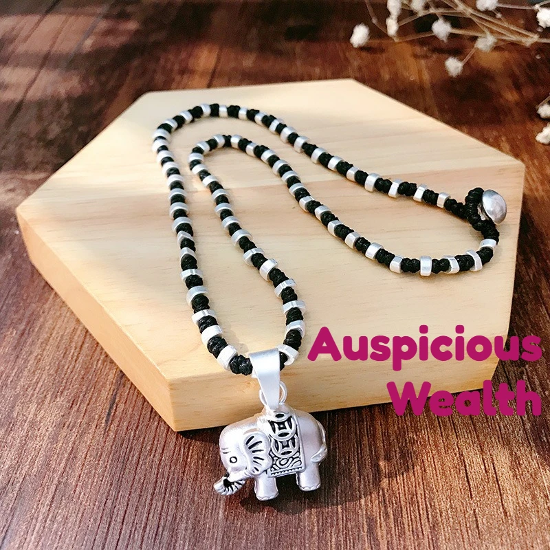 

Серебряный кулон в виде слона, женская и мужская цепочка для свитера, благоприятное богатство, медитация, ожерелья на удачу, тайский этнический стиль