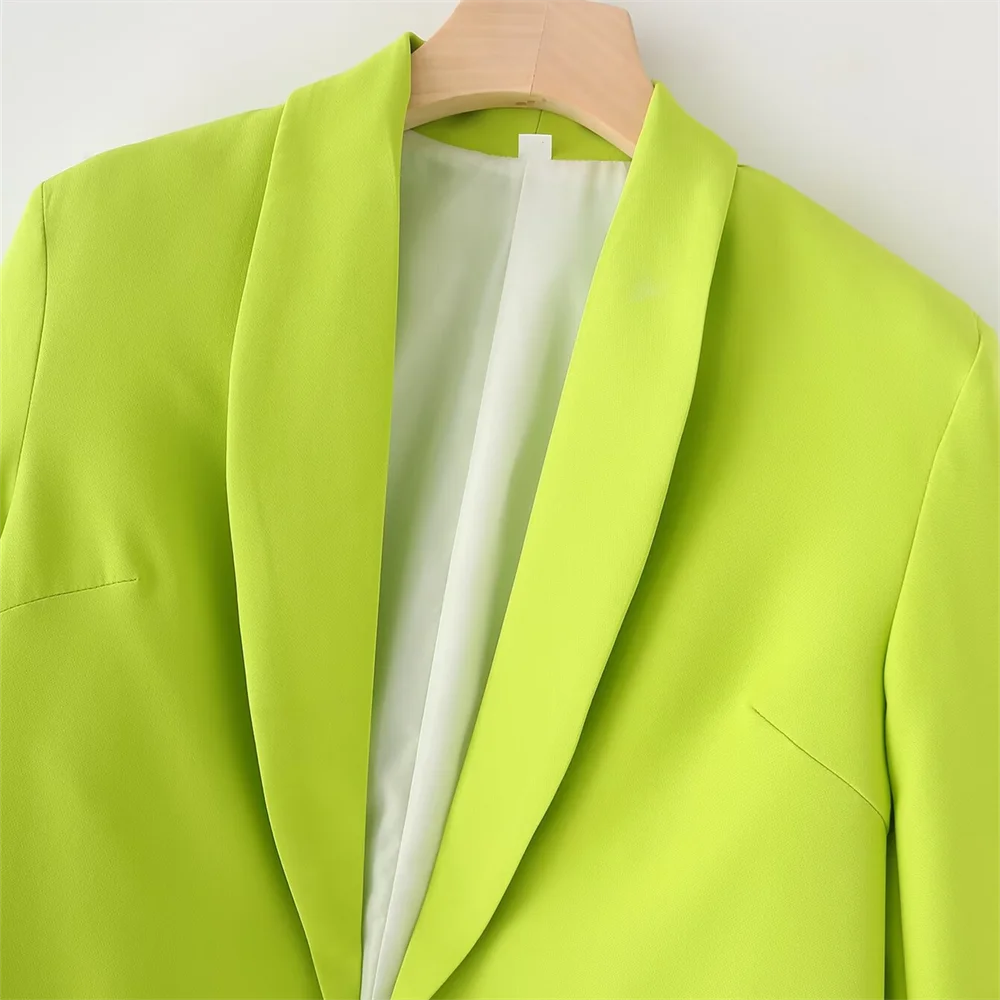 PB&ZA 2024 Spring New Women\'s Style Slim Fit Commuting Versatile Green Fruit Collar Solid Color Suit Coat