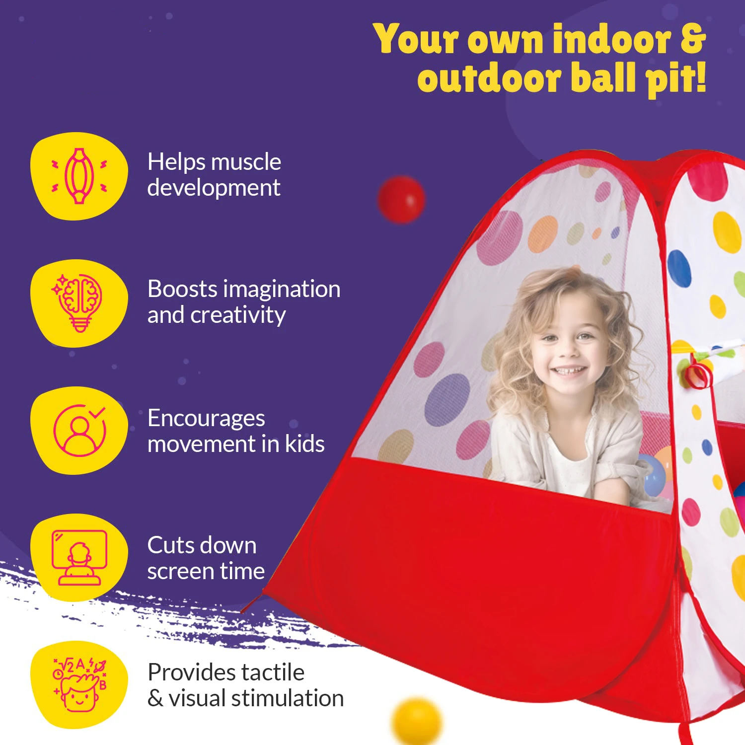 Tente de jeu Pop-up Ball Pit pour enfants, tente Playhouse pour garçons filles bébés et tout-petits, jouet intérieur extérieur, 100 balles Ik Incluse