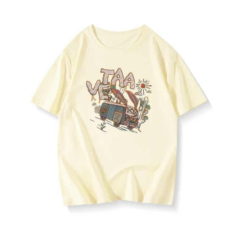DAYIFUN Women T-shirt American Brown Cotton Car Letters Printed T Shirt 2024 Hip Hop Casual Tshirt Summer Short Sleeve Tops Tees