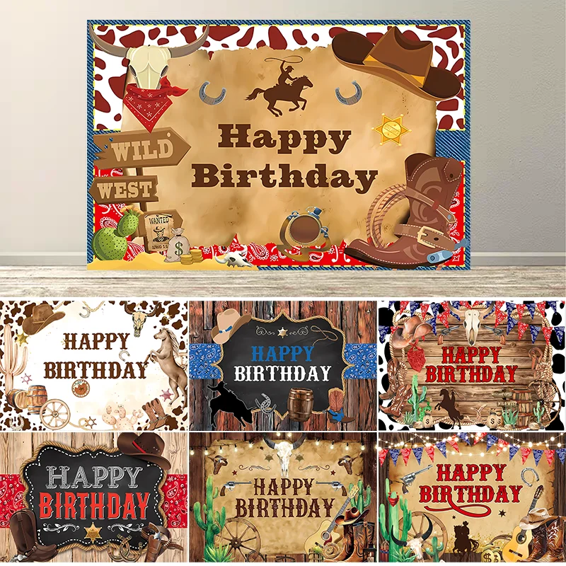 Cowboy-Geburtstagsdekoration Hintergrund Western Rodeo Thema Jungen Kinder Hintergrund Wilder Westen Cowboy-Party Zubehör Requisiten Banner