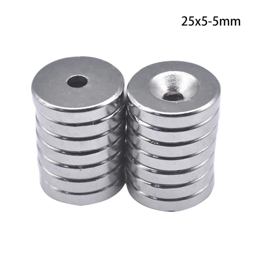 5PCS 25x5-5 mm Permanent NdFeB Strong Magnets 25*5 mm Hole 5mm Round Countersunk Neodymium Magnetic Magnet 25X5-5mm 25*5-5mm