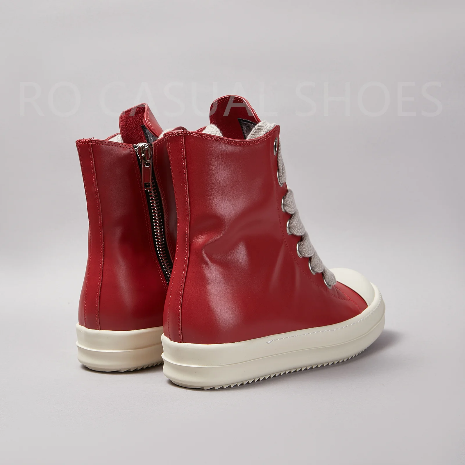 Ricks Genious Red Leather Jumbo Lace High Top Owens Quality Men Shoe Women Sneaker Casual Zipper Owens Design boots & Shoes