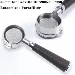 58MM 2 Ears Bottomless Coffee Portafilter for Breville BES900/920/980 304 Stainless Steel Espresso Modified Handle Tool