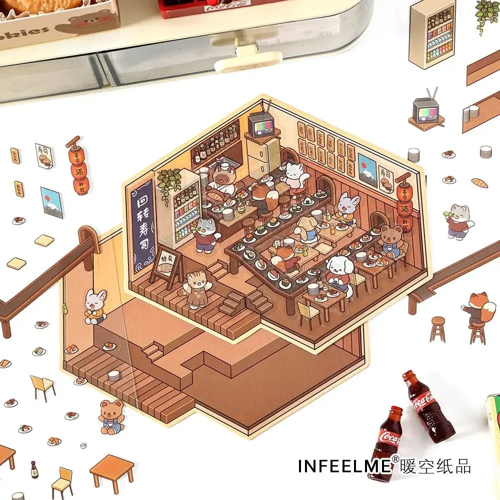 Cartoon Forest Village DIY 3D Sticker Pocket Cabin Scene Stacking And Pasting Festival Birthday Gift For Student