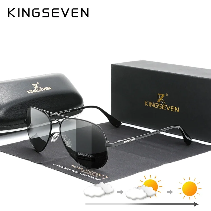 KINGSEVEN 2023 New Brand Men Aluminum Sunglasses Photochromic Polarized UV400 Lens Male Sun Glasses Women For Men‘s Eyewear 7735