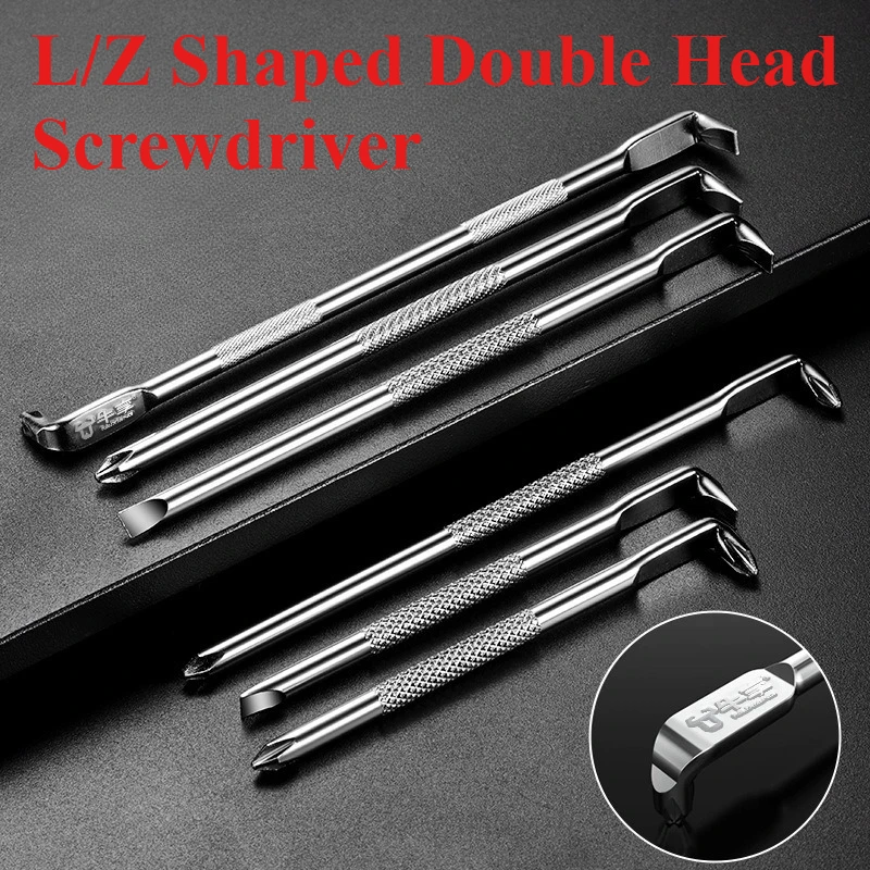 L/Z Shaped Double Head Screwdriver 90-Degree Right-Angle Elbow Bend Phillips/Slotted With Magnetic Short Screwdriver