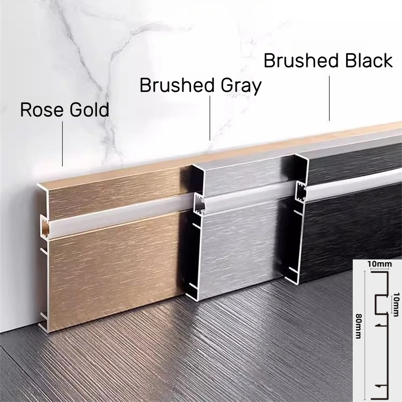 Brushed Gold/Black LED Skirting Line Aluminum Profiles Conner Baseboard Channel Diffuser Stair Floor Wall Decor Bar Strip Lights