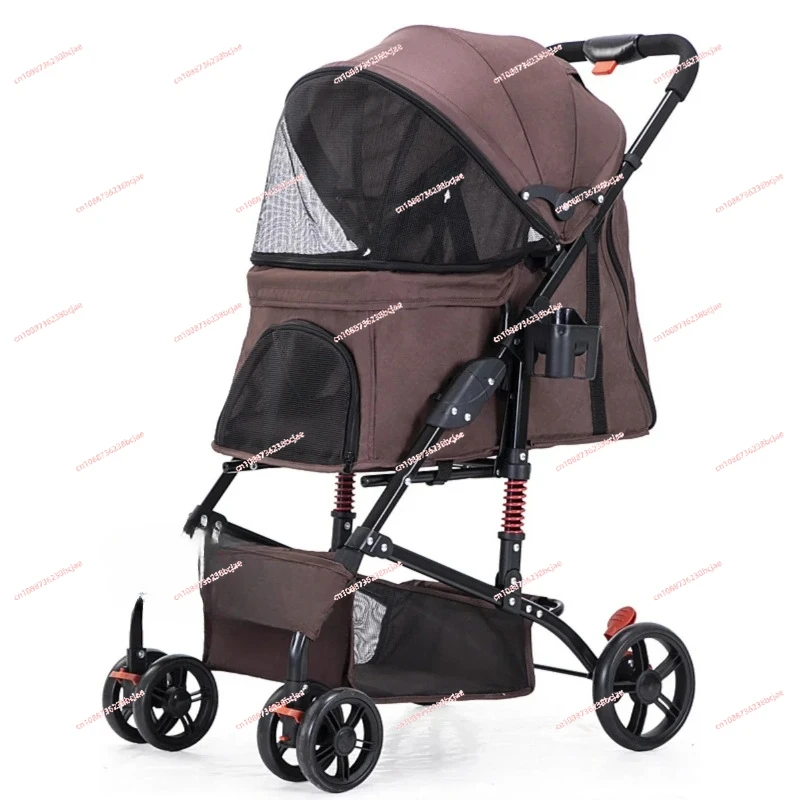 Lightweight Dog Stroller Foldable Cat Cart 4 Wheel Pet Trolley with Anti Vibration Spring Pet Carrier