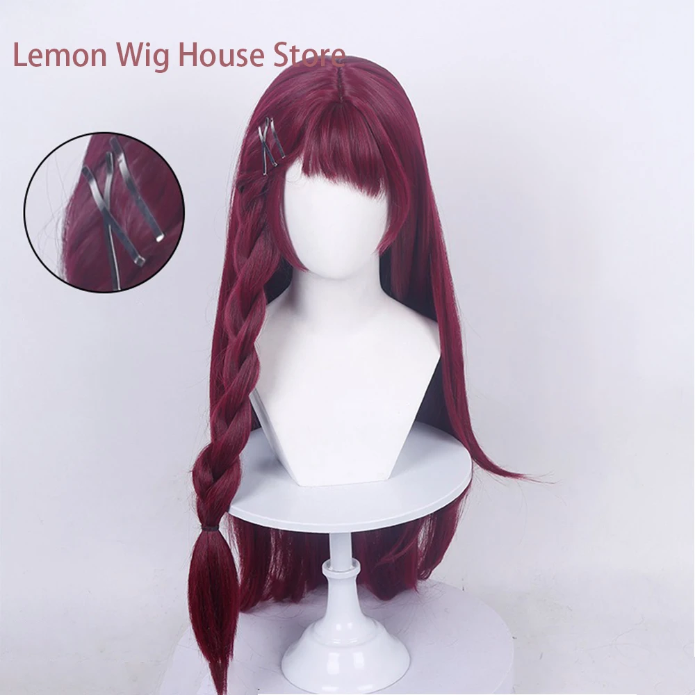 Picture 3: High Quality Anime Cosplay Wig 85cm Long Pre Braided Wine Red Wig for Women Daily Cosplay Wigs Heat Resistant Synthetic Wig