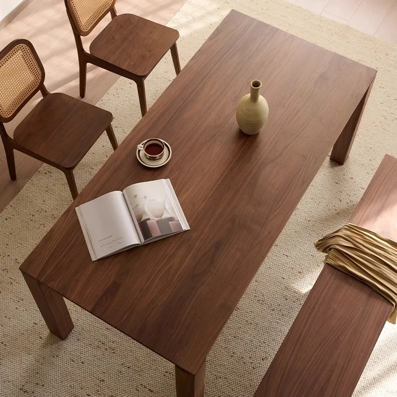 Euler North American black walnut dining table small household rectangular solid wood large board table living