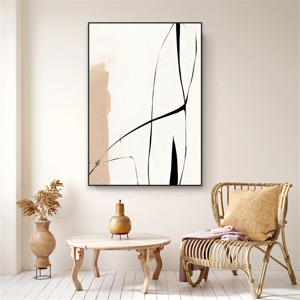 Minimalist Abstract Black Beige Print Minimalist Line Drawing Neutral Wall Art Poster Modern Canvas Painting Bedroom Art Decor