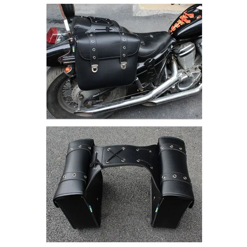 A30F-1 Pair Motorcycle Retro Saddlebag PU Leather Side Bags Storage Bags Tail Bags For Universal Storage Tool Parts