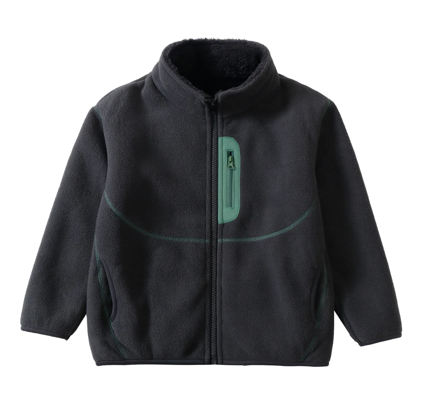 Boys Girls Kids Double Sided Fleece Coat Collar Warm Colorblock Toddler Outerwear Autumn Winter Children Jacket 2-16 Years