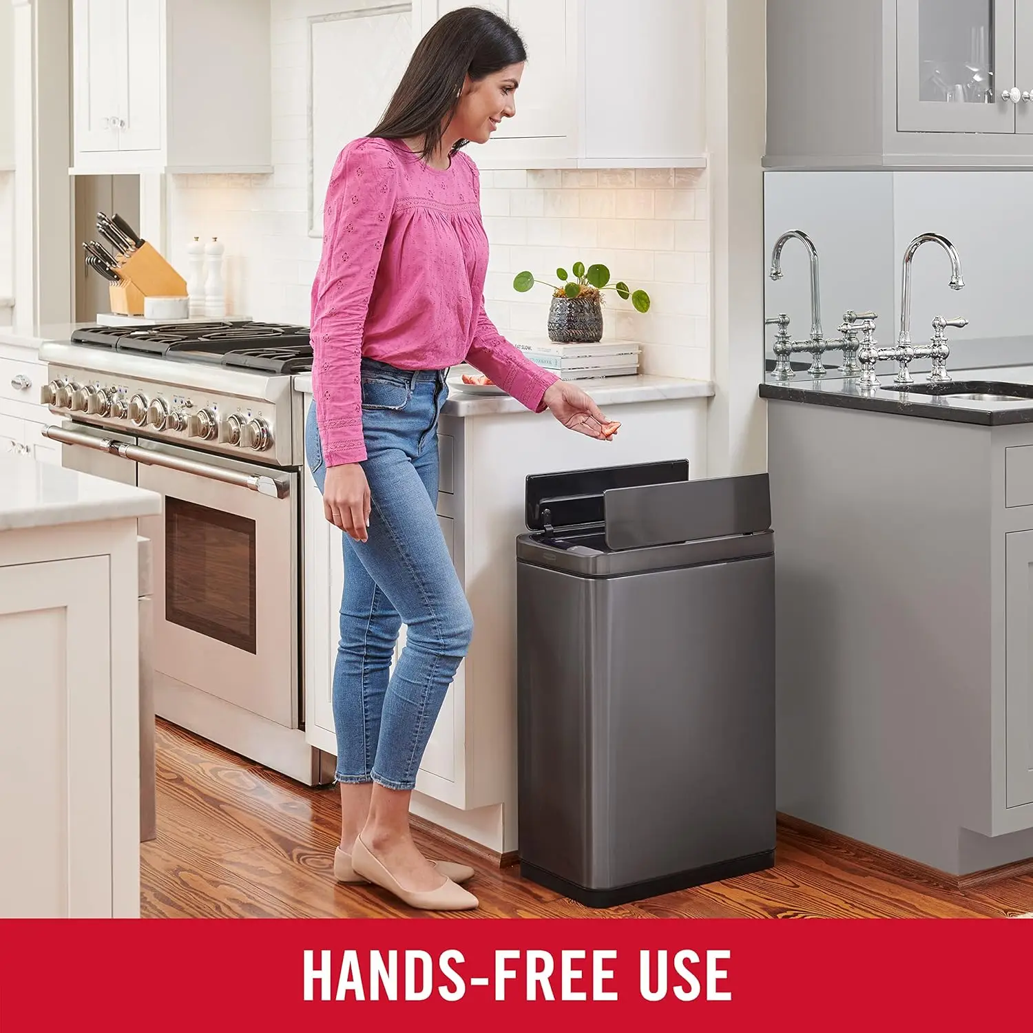 Rubbermaid Elite Stainless Steel Slim Sensor Trash Can 11.8-Gallon Batteries Included Charcoal Wastebasket Kitchen Hotel Lobby