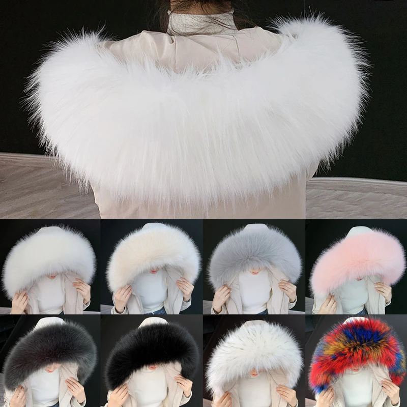 80cm Multicolor Faux Fur Collar Winter Warm Thicken Fake Fur Scarf Shawl Down Coat Jacket Hood Fur Decor Costume Accessories