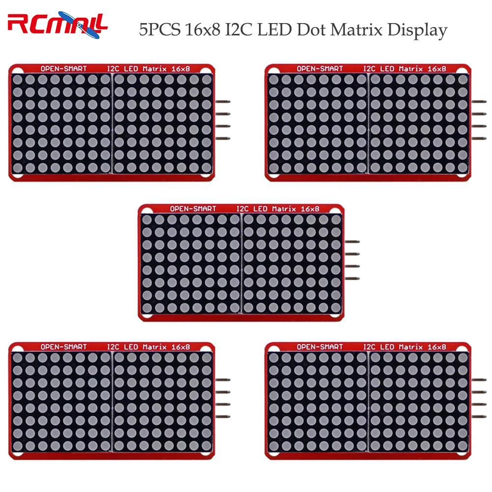 5 sztuk 0.8 Cal 16x8 I2C LED Dot wyświetlacz matrycy moduł 4 Pin czerwona matryca LED dla Arduino OPEN-SMART
