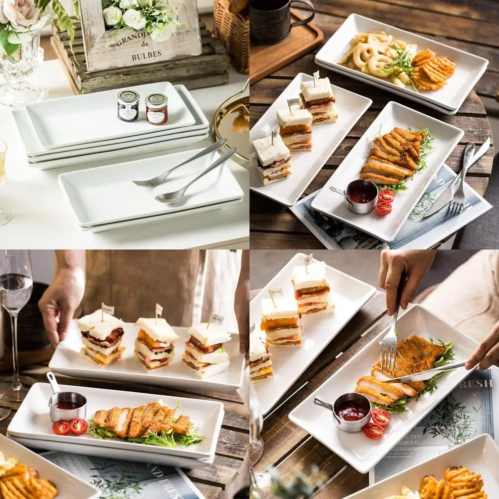 

Белые прямоугольные штабелируемые фарфоровые сервировочные тарелки, 12 дюймов, набор из 4 предметов для вечеринок