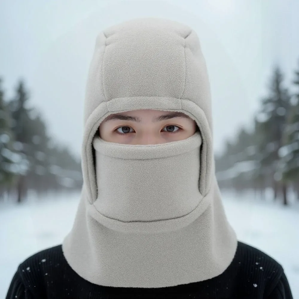 Windproof Balaclava Ski Mask Coldproof Woolen Knitted Cycling Scarf Mask Warm Thermal Lining One-Piece Neck Collar