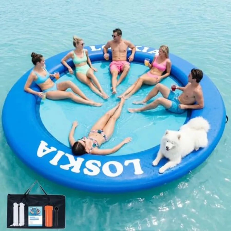 Inflatable Water Hammock Floating Dock For Lake And Pool Use, Made Of Premium PVC, Blue Color, Extra Large 12 Feet Diameter Wit