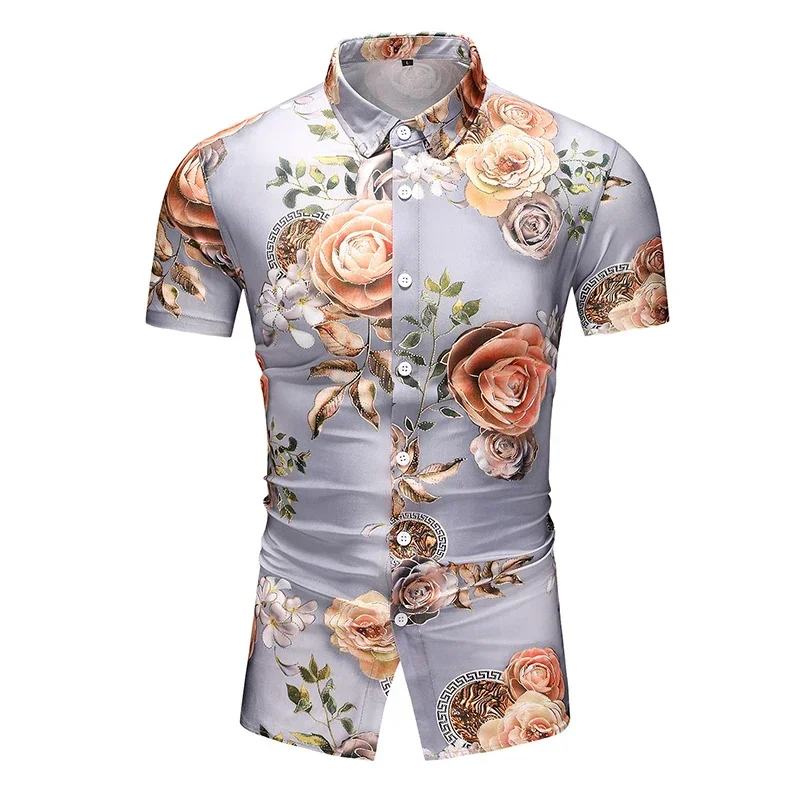 

Men's Printed Shirt 2024 Summer New Oversized Men's Shirt Short Sleeved Chinese Style Loose Fit Oversized Short Sleeved Shirt