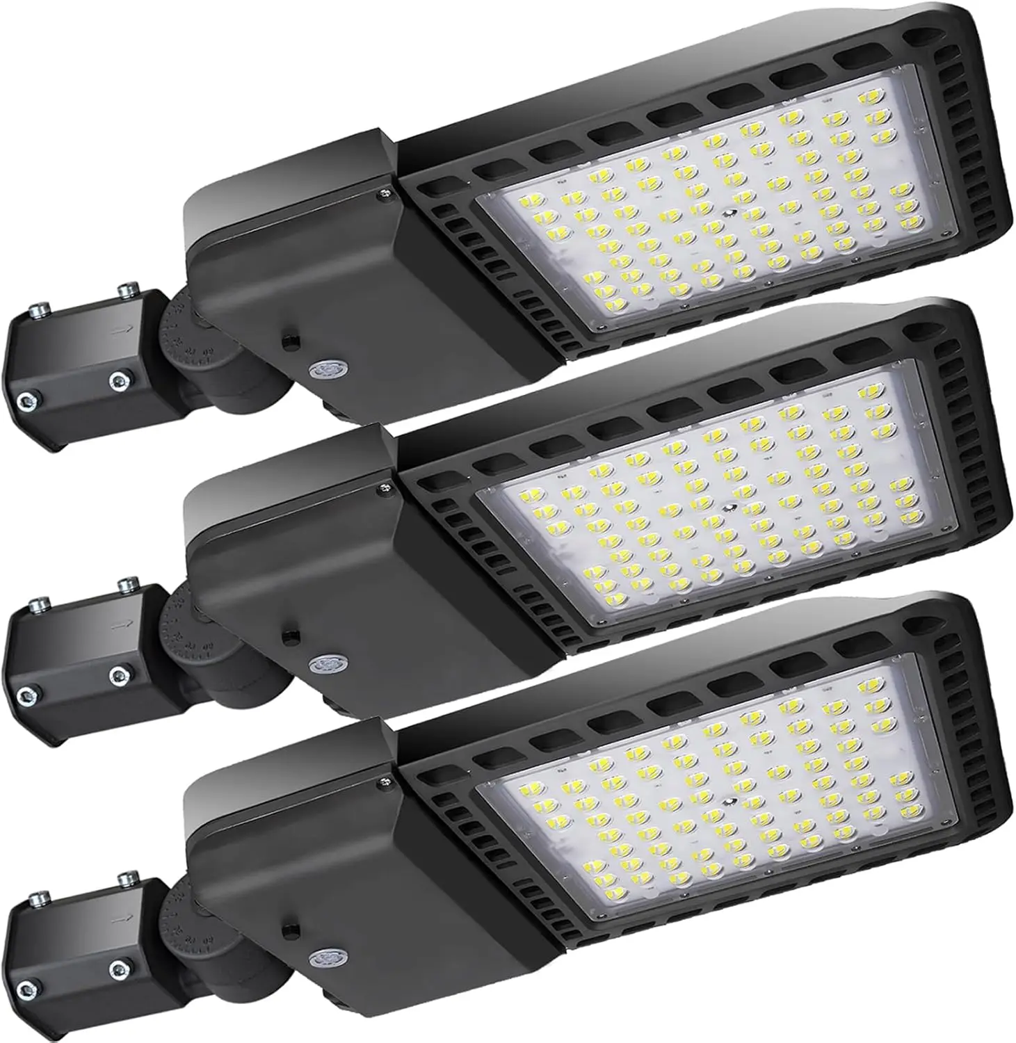 3 Pack 300W   Lot Lights Outdoor with Dusk to Dawn Slip Fitter, 39000LM 5000K Led Flood Lights, IP65 Waterproof Commer