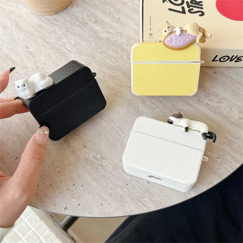 Custodia carina per gatti sdraiati per AirPods 4 Airpod 1 2 3 Pro Pro2 Auricolari Bluetooth Scatola di ricarica Custodia protettiva per auricolari
