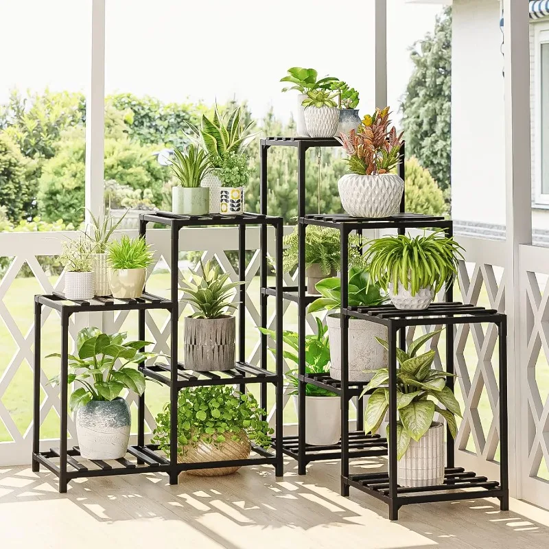 

Outdoor Plant Stand Indoor Black Corner Shelf 5-Tier 11 Potted Flower Shelves Wooden Garden Wood Plant Holder Rack