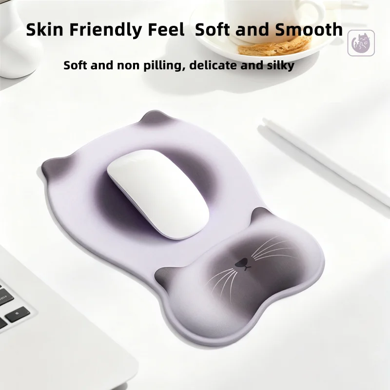 

Cute Cat Mouse Pad With Wrist Rest Curved Design Relaxes The Wrist Soft Silicone Material Anti slip and Wear-resistant Wrist Pad