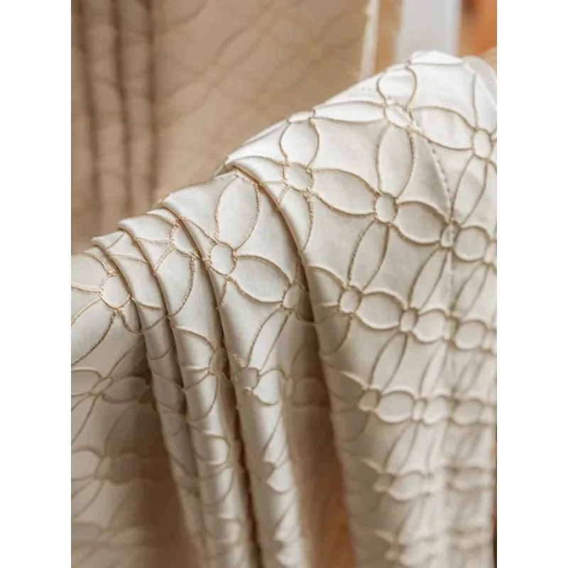 Luxurious French Cream Modern 3D Light Gold Jacquard Decorative Curtains Living Room Bedroom Balcony High-end Curtains