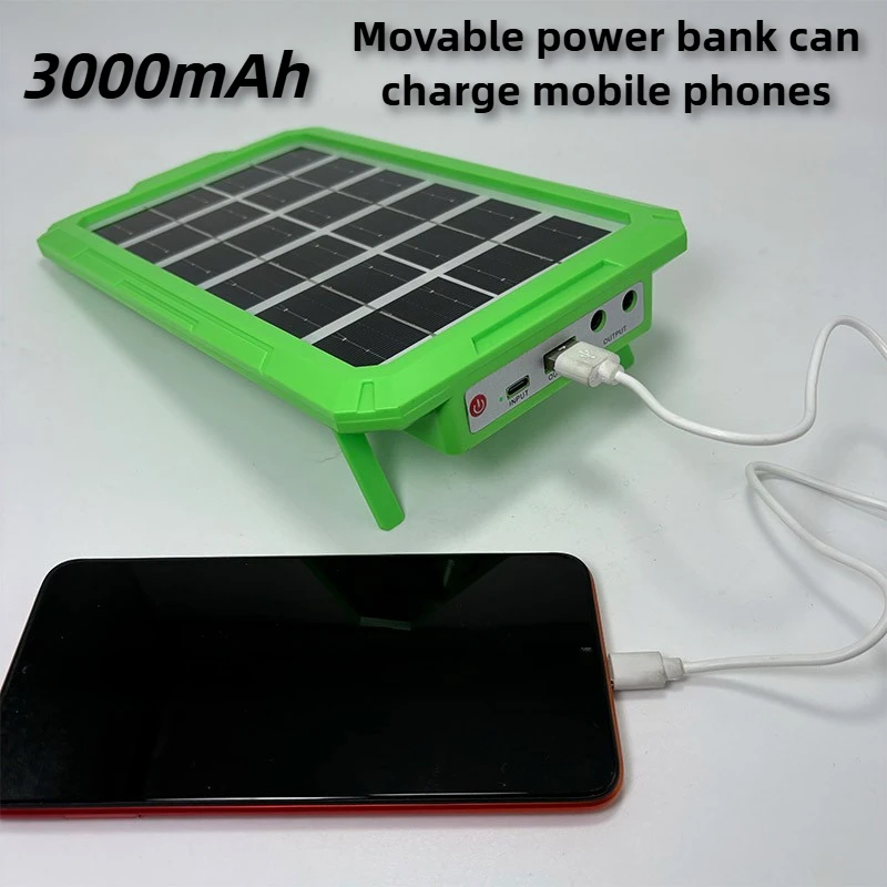 Зеленый портативный солнечный аварийный аккумулятор емкостью 3000 мАч + 2 лампочки, подходит для отключения электроэнергии дома или зоны, принимает базовое необходимое для экстренного использования