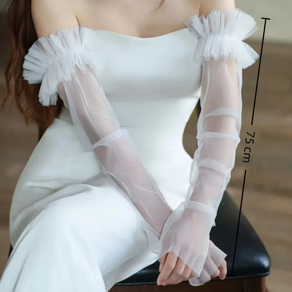 エレガントな長袖ブライダルスリーブ プリーツ取り外し可能なウェディングロングスリーブ 透明な複数の色のガーゼスリーブドレス