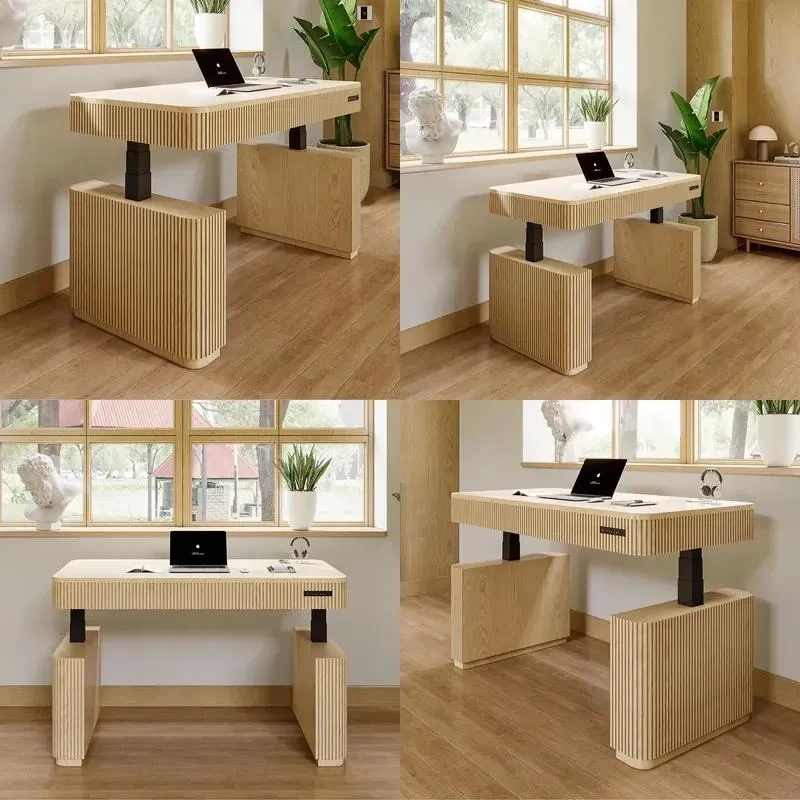 Modern Solid Wood Standing Desk Ergonomic Height Adjustable Dual Motor Three Stage