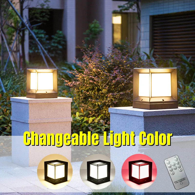 

LED Pillar Light Solar Powered Cube Fence Lamp With Remote Control IP54 Outdoor Lighting for Garden Square Gate Landscape Decor