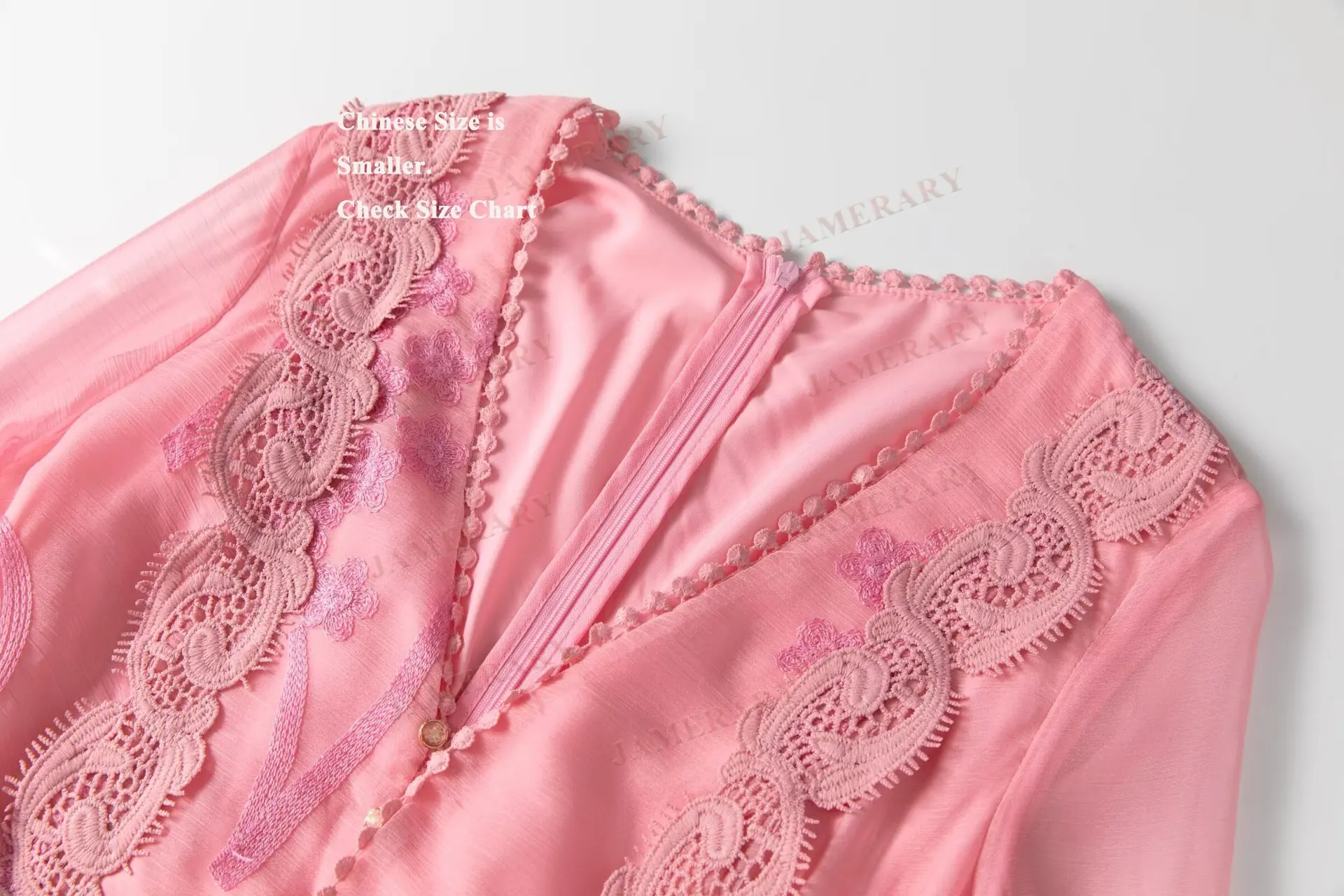 ชุดเดรสยาวปักลายสีชมพูสำหรับฤดูร้อนและฤดูใบไม้ร่วง แขนระบายทรงหางปลา ชุดเดรสทรงเค้กสำหรับผู้หญิง งานปาร์ตี้ งานพรอม งานราตรี