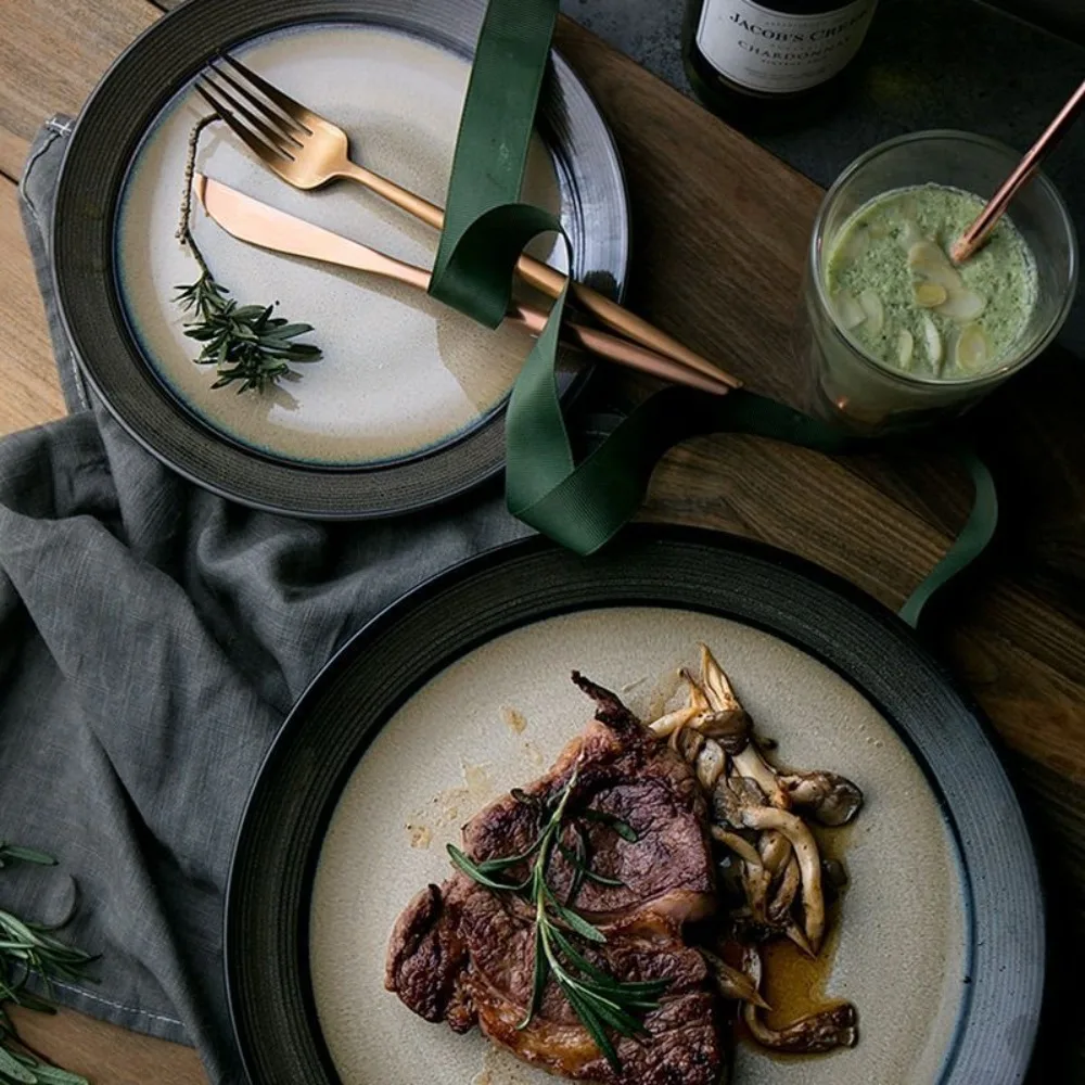 

Винтажная тарелка Morandi Ins, поднос с фруктами, темно-зеленая тарелка для овощей, керамическая тарелка для стейка, посуда для ресторана