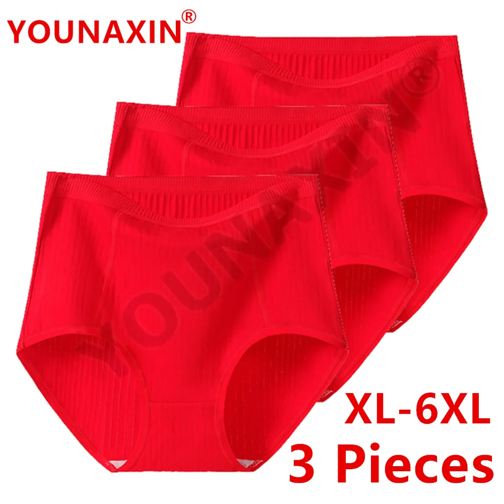 

3 Pieces Women Big Size Briefs Lingerie Cotton Undies Ladie's Underwear Red Panties 2025 New Year Gifts XL 2XL 3XL 4XL 5XL 6XL