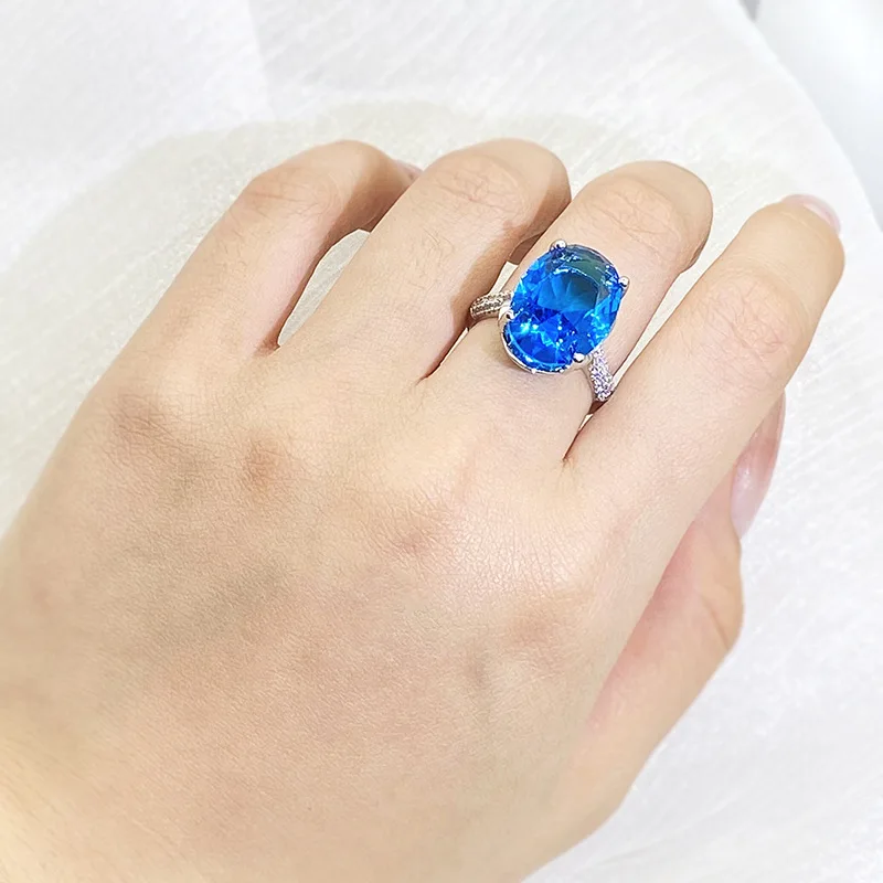 New Luxury Oval Blue Sapphire Bride Wedding Ring Sterling Silver for Women Lady Anniversary Gift Drop Shipping Jewelry