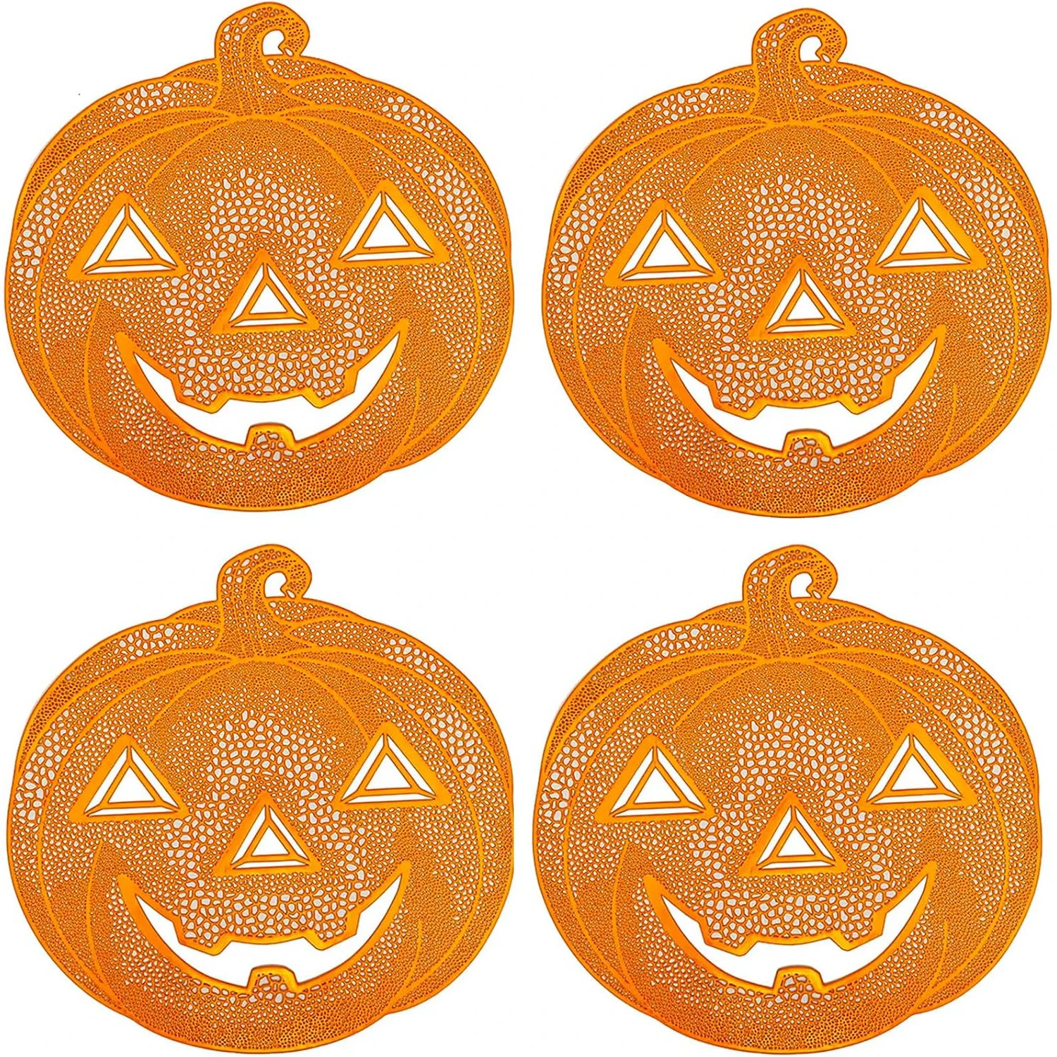 Herbst-Kürbis-Tischset-Set, waschbares Vinyl-Tischset, hitzebeständig, rutschfest, gebranntes orangefarbenes Tischset für Halloween-Party-Esszimmerdekoration